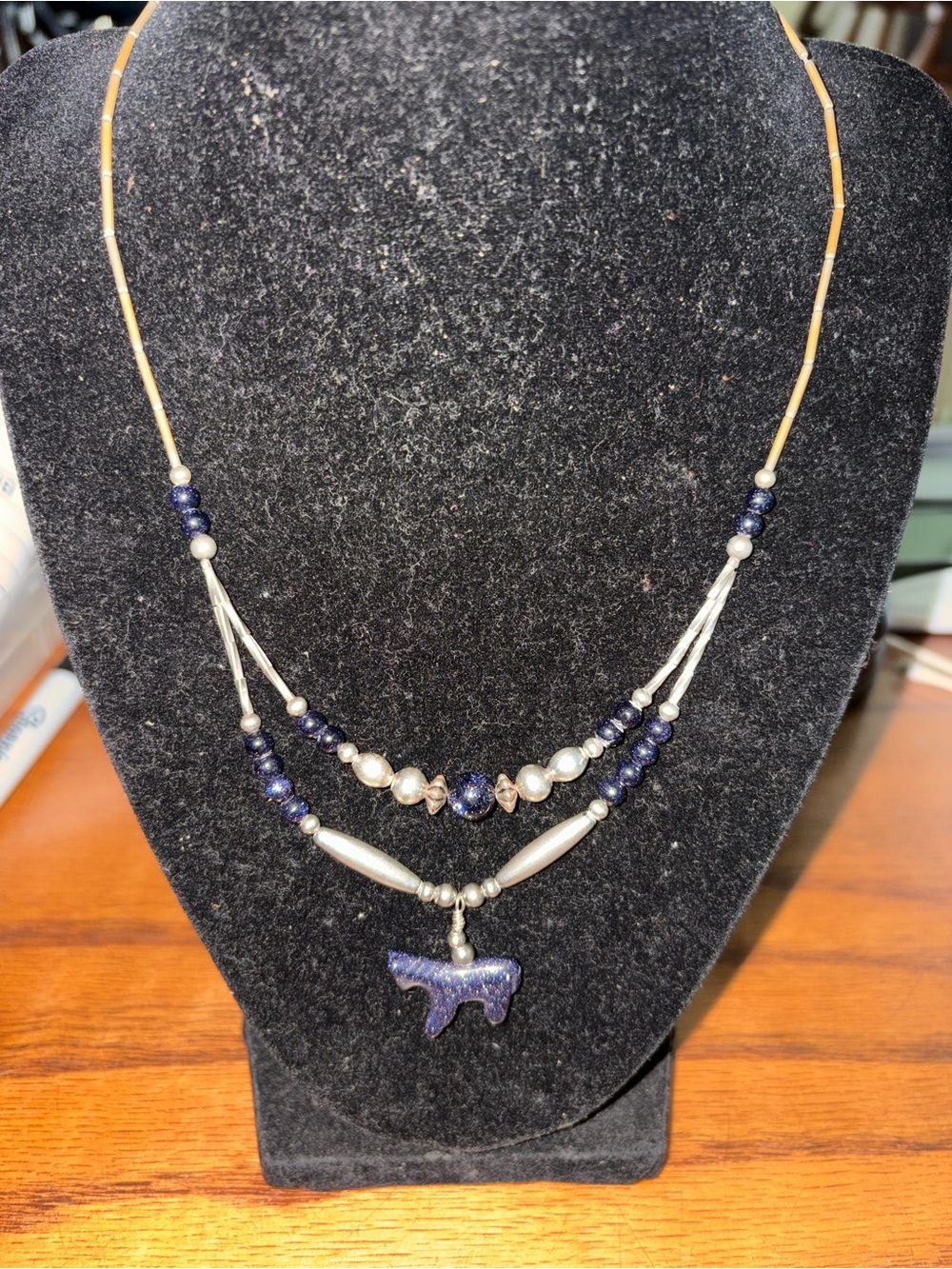 Handcrafted Blue Goldstone Pendant Necklace - Women Jewelry10 1/2
